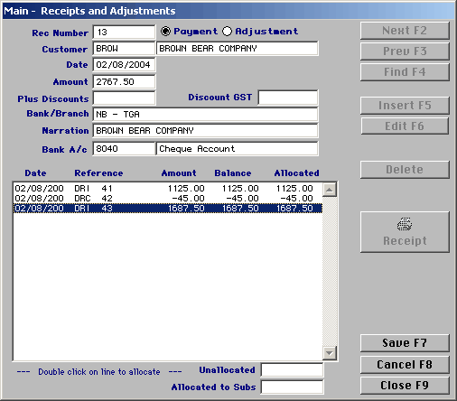debtor reciept